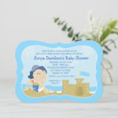 Sunhat Baby Sand Beach Boy Baby shower Invitation (Debout devant)