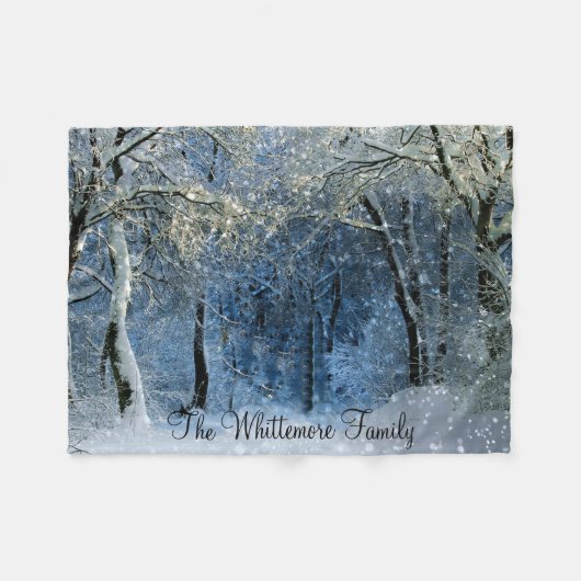 Sunlight Snow Winter Forest Name Fleece Blanket (Voorkant (Horizontaal))