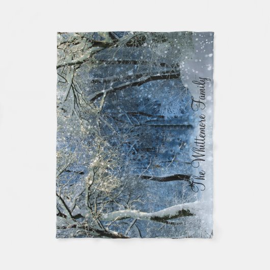 Sunlight Snow Winter Forest Name Fleece Blanket (Voorkant)