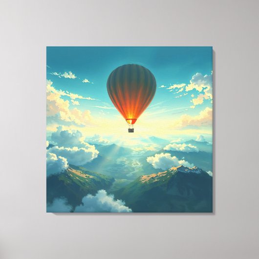 Sunlit Balloon Ride - Dreamlike Illustration Style Canvas Afdruk (Voorkant)