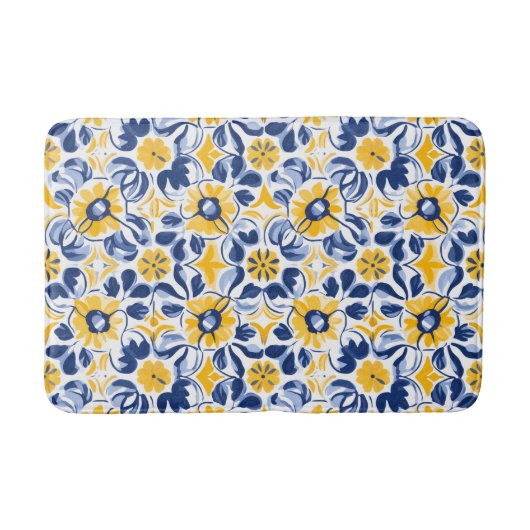 💙💛 Sunlit Blooms Azulejos Badmat (Voorkant)