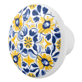 💙💛 Sunlit Blooms Azulejos Keramische Knop