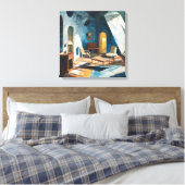 Sunlit Cobalt Blue Impressionist Room Painting Canvas Afdruk (Insitu (Slaapkamer))