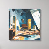 Sunlit Cobalt Blue Impressionist Room Painting Canvas Afdruk (Voorkant)