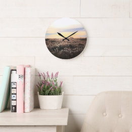 Sunlit Country Field- Rustic Photography Clock Grote Klok