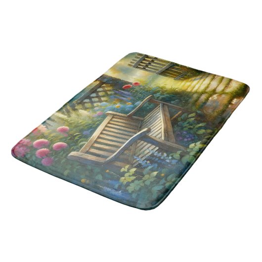 Sunlit Garden Pathway Gate Scene Badmat (Gekanteld)