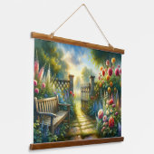 Sunlit Garden Pathway Gate Scene Hangend Wandkleed (Gebogen)