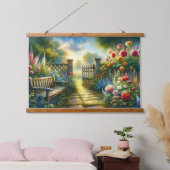 Sunlit Garden Pathway Gate Scene Hangend Wandkleed (Slaapkamer)