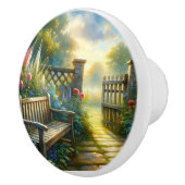 Sunlit Garden Pathway Gate Scene Keramische Knop (Rechts)