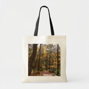 Sunlit Herfst Trail in Laurel Hill State Park Tote Bag