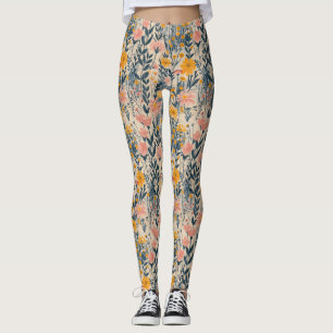 Sunlit Meadow Rustic Floral Leggings