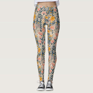 Sunlit Meadow Rustic Floral Leggings