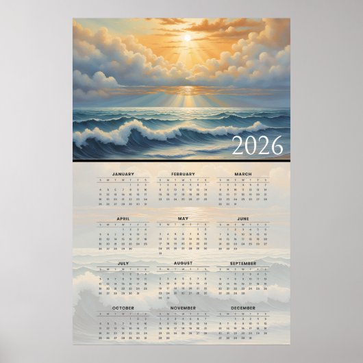Sunlit Ocean Horizon 2026 Calendar  Poster (Voorkant)