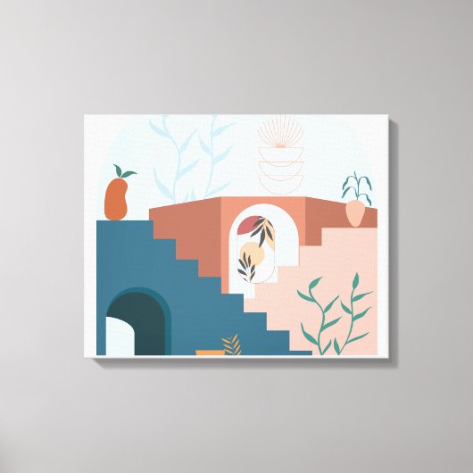 "Sunlit Terraces – Modern Abstract Wood Wall Décor Canvas Afdruk (Voorkant)