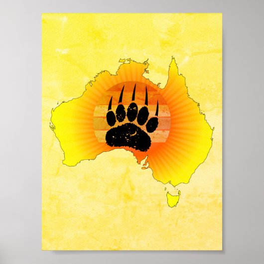 Sunny Australia Map Beer with Retro Sunset Poster (Voorkant)