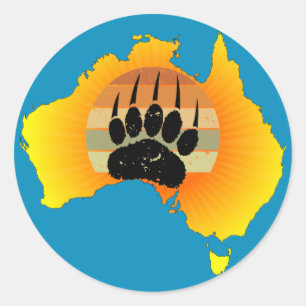 Sunny Australia Map Beer with Retro Sunset Ronde Sticker
