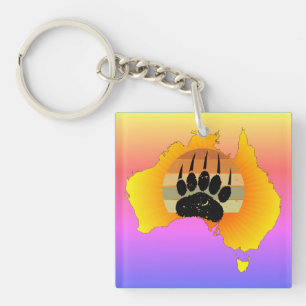 Sunny Australia Map Beer with Retro Sunset Sleutelhanger
