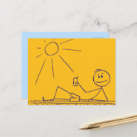 Sunny Beach Stick Figuur Geel Briefkaart