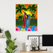 Sunny Beach Surfing Poster (Thuiskantoor)