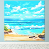 Sunny Beach Waves Design Canvas Afdruk (Insitu (Houten vloer))