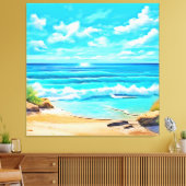 Sunny Beach Waves Design Canvas Afdruk (Insitu (Woonkamer))