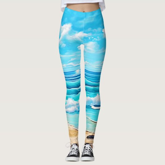 Sunny Beach Waves Design Leggings (Voorkant)