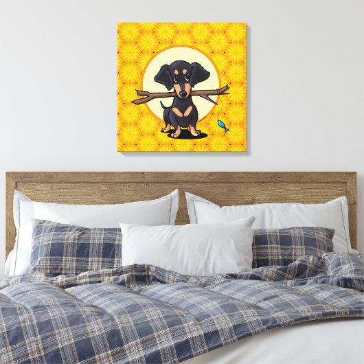 Sunny Boho Dachshund Dog Canvas Afdruk (Insitu (Slaapkamer))