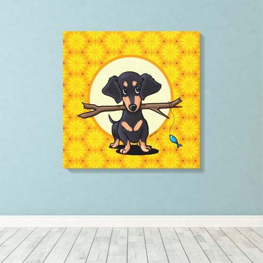Sunny Boho Dachshund Dog Canvas Afdruk (Insitu (Houten vloer))