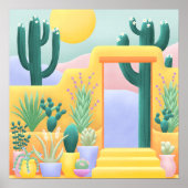 Sunny Cactus Garden Desert Landscape Illustratie Poster (Voorkant)