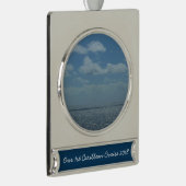 Sunny Caribbean Zee Blue Ocean Verzilverd Banner Ornament (Rechts)