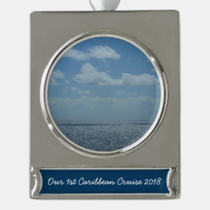 Sunny Caribbean Zee Blue Ocean Verzilverd Banner Ornament