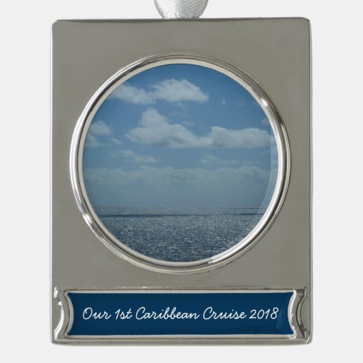 Sunny Caribbean Zee Blue Ocean Verzilverd Banner Ornament (Voorkant)