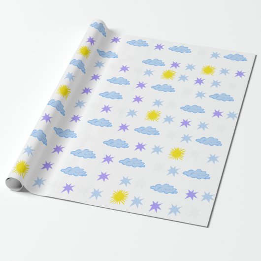 Sunny, Cloudy, Starry Weather Pattern Cadeaupapier (Uitgerold)