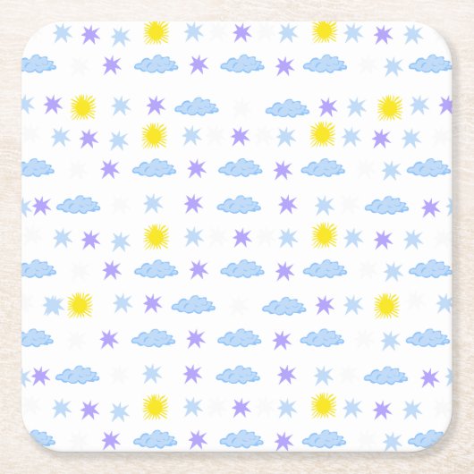 Sunny, Cloudy, Starry Weather Pattern Vierkante Kartonnen Onderzetter (Voorkant)