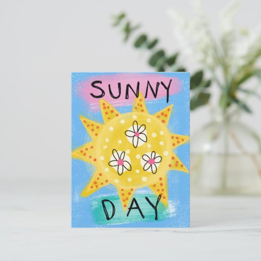 Sunny Day - Schattig Happy Sun Briefkaart (Staand voorkant)