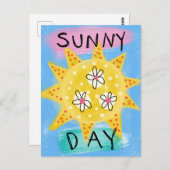 Sunny Day - Schattig Happy Sun Briefkaart (Voorkant / Achterkant)