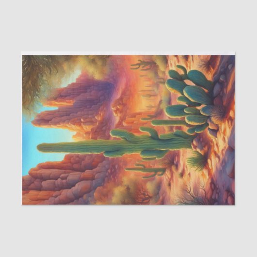Sunny Desert Cactus Cliff Landschap Decoupage Tissuepapier (Voorkant)