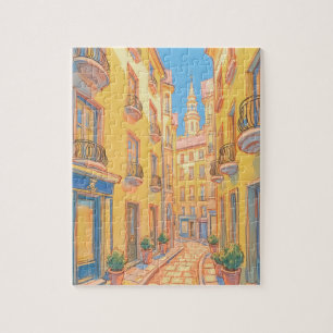 Sunny European Street Jigsaw Puzzle – Gezellige ku Legpuzzel