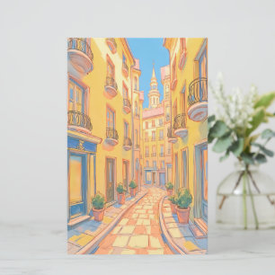Sunny European Street Wenskaart – kleurrijke kunst