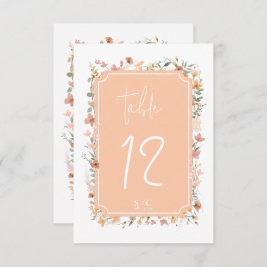 Sunny Fleur sauvage Mariage Numéro de table Peach  (Devant / Derrière)