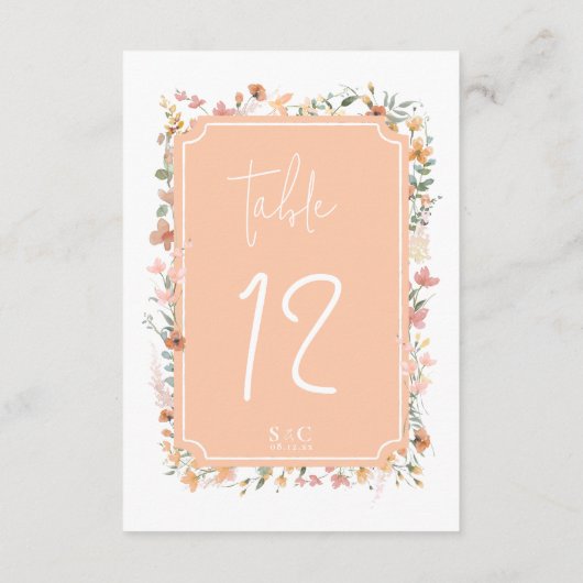 Sunny Fleur sauvage Mariage Numéro de table Peach  (Dos)