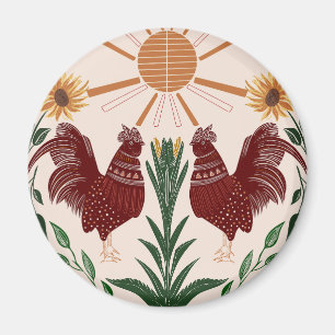 Sunny Folk Art Rooster - Radiant Symmetry Magneet
