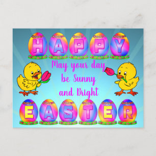 Sunny Happy Paast Eggs Greeting Chicken & Tulip Briefkaart