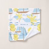 Sunny Kinder Pattern, Boat, Octopus en Sun Clipart Bad Handdoek (Wasdoekje)