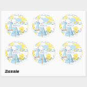 Sunny Kinder Pattern, Boat, Octopus en Sun Clipart Ronde Sticker (Vel)