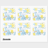 Sunny Kinder Pattern, Boat, Octopus en Sun Clipart Vierkante Sticker (Vel)