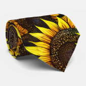 Sunny Large Sunflower Patroon Stropdas (Opgerold)