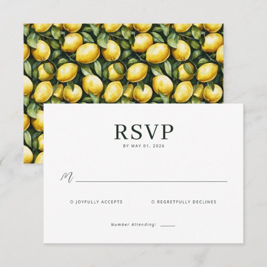 Sunny Lemon Wedding RSVP Kaartje (Voorkant / Achterkant)