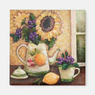 "Sunny Morning" Fine Art Floral Square Magnet Magneet