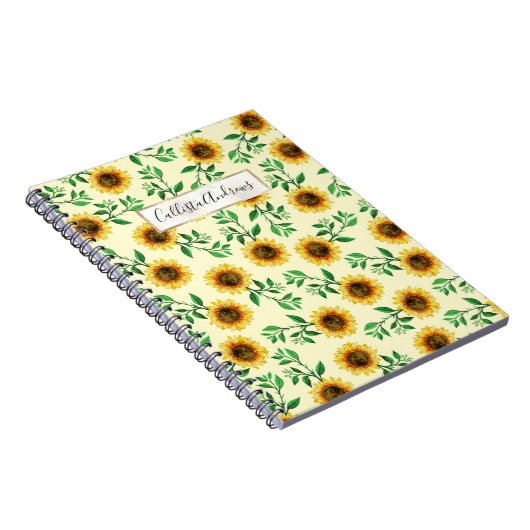 Sunny Neon Pastel Yellow Sunflower Pattern Notitieboek (Rechterzijde)